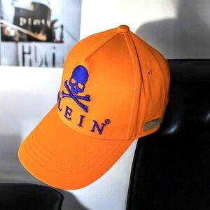 PHILIPP PLEIN BASEBALL CAP SKULL&BONES ORANGE WORN ONCE. With Original Box